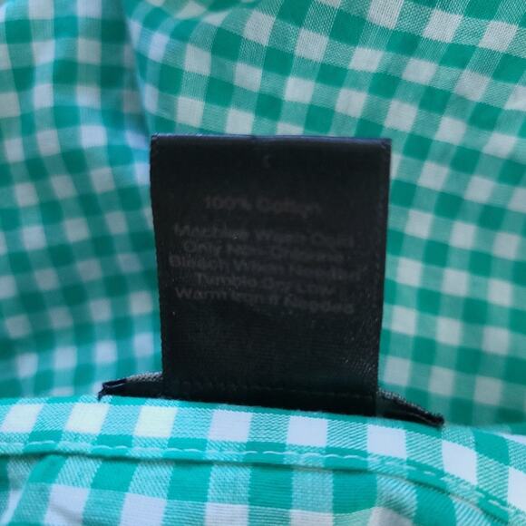 Ann Taylor Fact Gingham Print Button Down Blouse Size 8 Green White Plaid Check - Picture 4 of 4